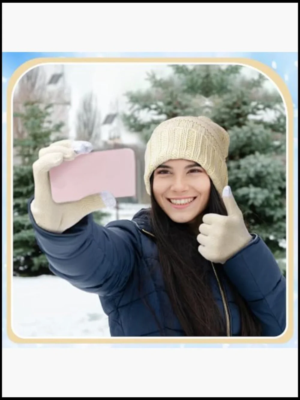 8 Set Winter Hat Gloves with Touchscreen, Knit Beanie Set